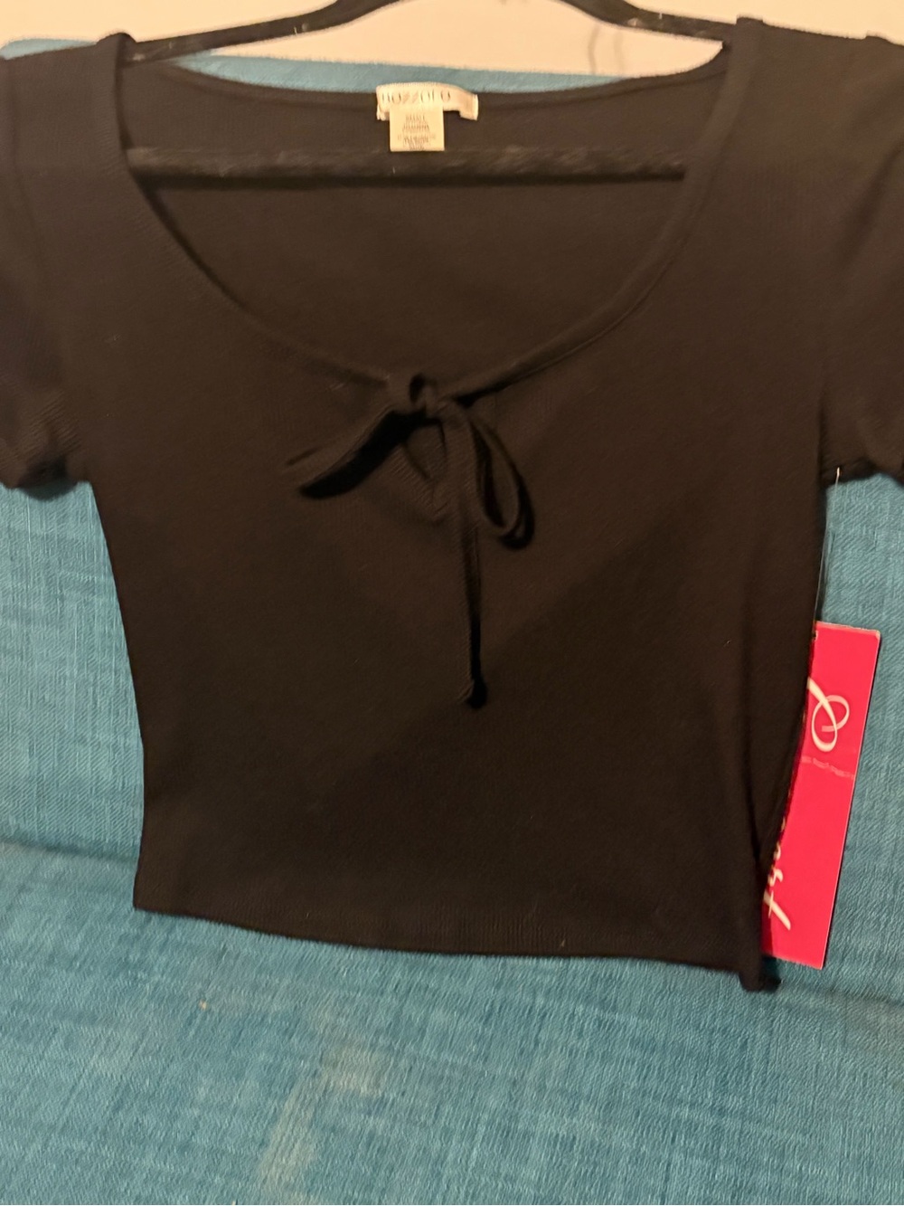 Bozzolo NWT Black Scoop Tie-Front Crop Top - Small - Picture 4 of 5